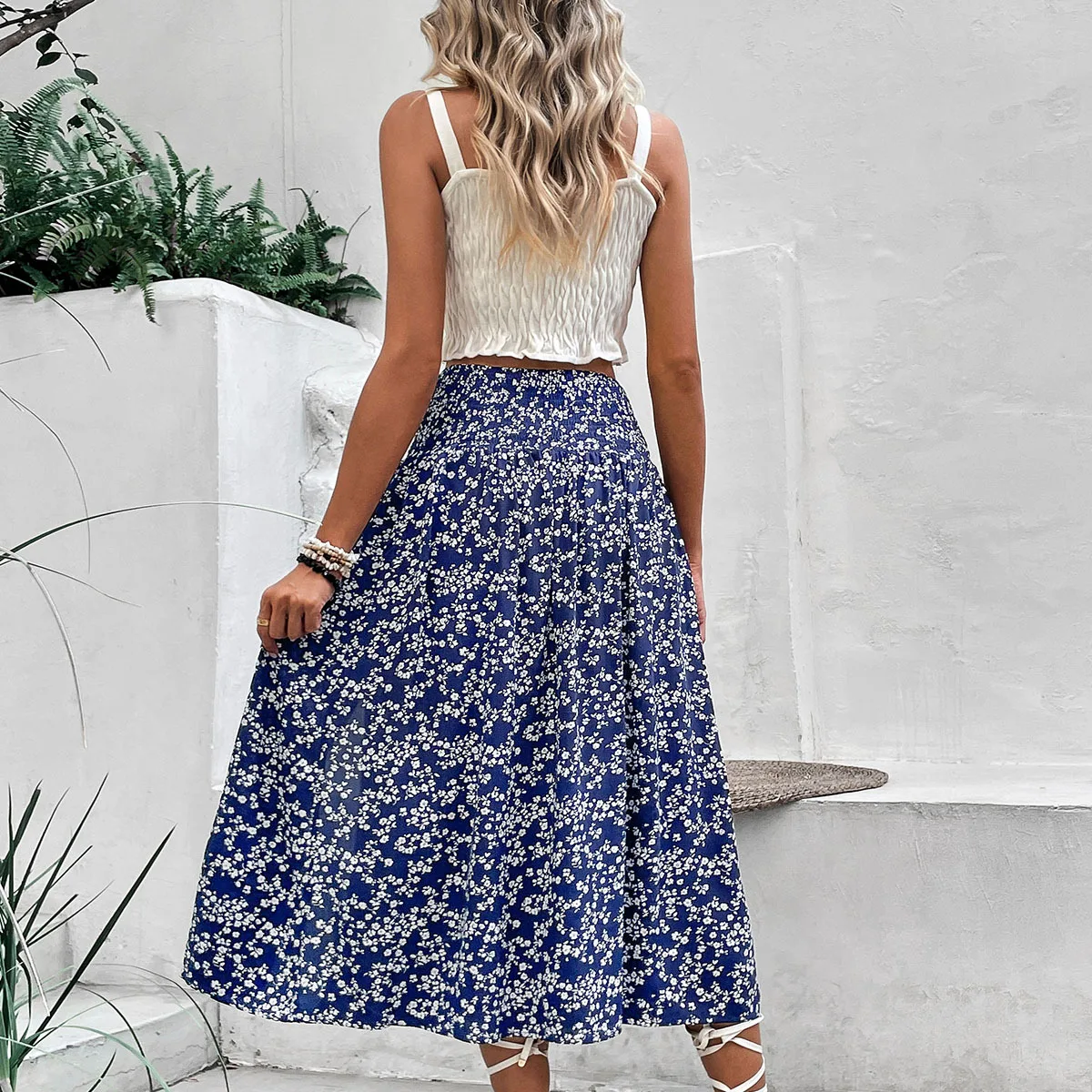 Mid Length Skirts Women Skirt A Line Slim Streetwear Maxi Y2k Elegant Splice Print Floral Casual High Waist Beach Summer 2025