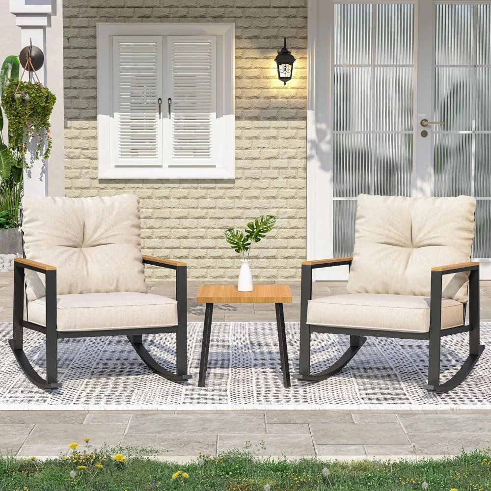 

3 Pieces Rocking Bistro Set, Outdoor Patio Furniture Set with Thick Cushions and Coffee Table, Patio Conversation Sets for Garde