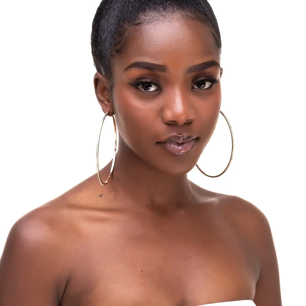 Cross-border exaggerated diamond-set large earrings nightclub earrings, hip-hop large round diamond-set earrings 9cm hoop earrin
