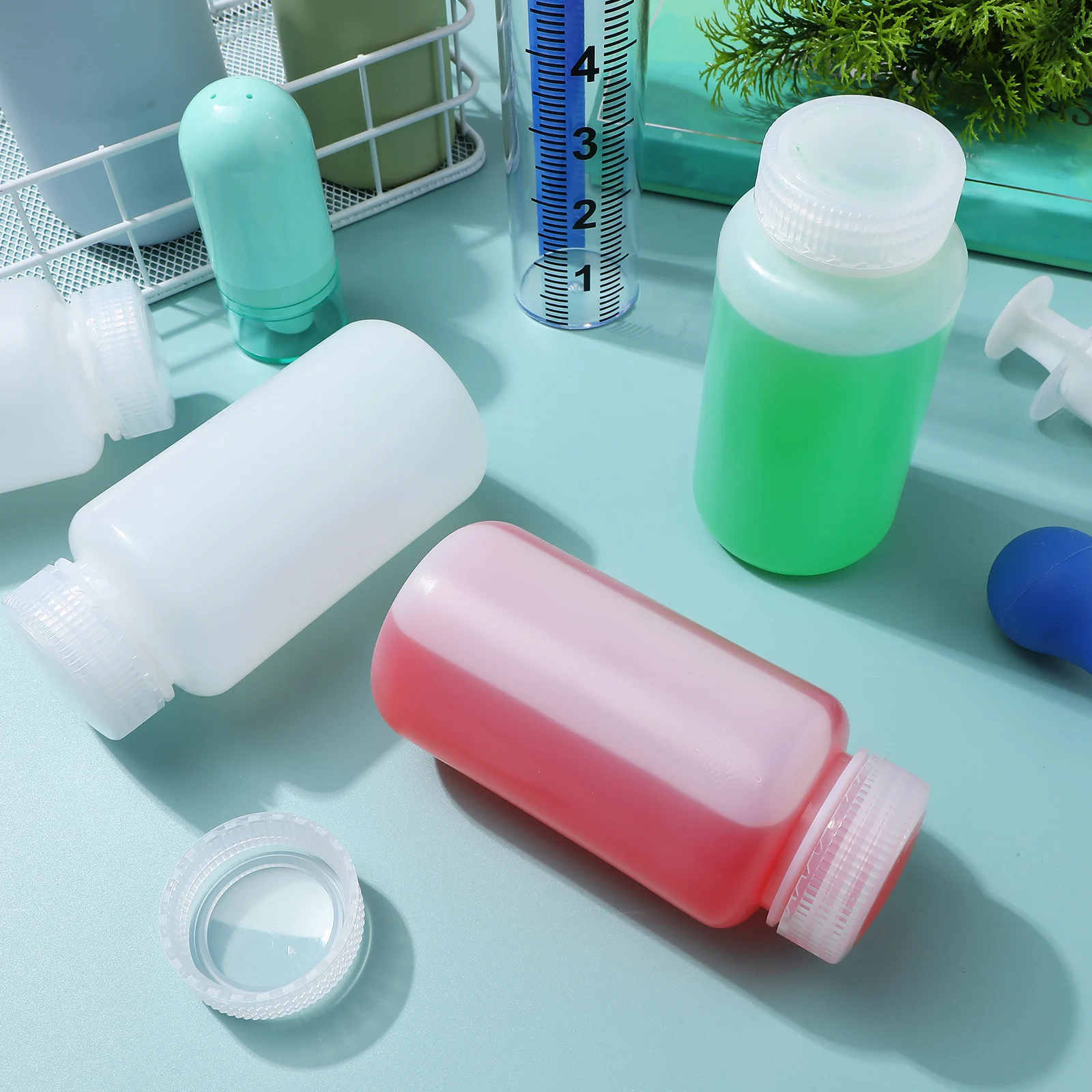 

5 Pcs Mouth Experimental Test Bottle Chemical Reagent Plastic Vials with Caps Travel