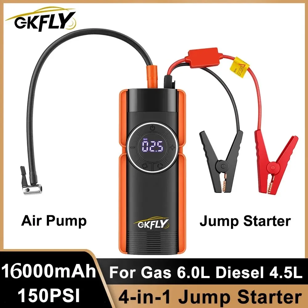 

GKFLY 1400A Jump Starter 4 in 1 Air Compressor Power Bank Portable Battery For Car Emergency Booster Starting Device LED Lights