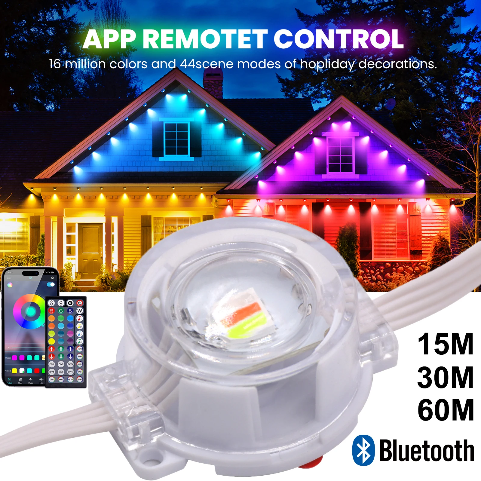 سطوع عالية في الهواء الطلق الطنف مصباح ليد 24 فولت IP67 مقاوم للماء RGBCCT Led سلسلة مع بلوتوث APP التحكم لإضاءة عيد الميلاد