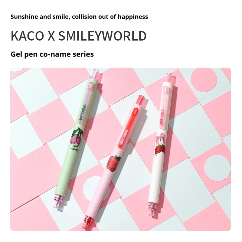 3pcs KACO Smiley Gel Pen Set Happy Fruit Comfort Grip Low Gravity Handwriting Clarity Pens Cute Positive School Office Supplies
