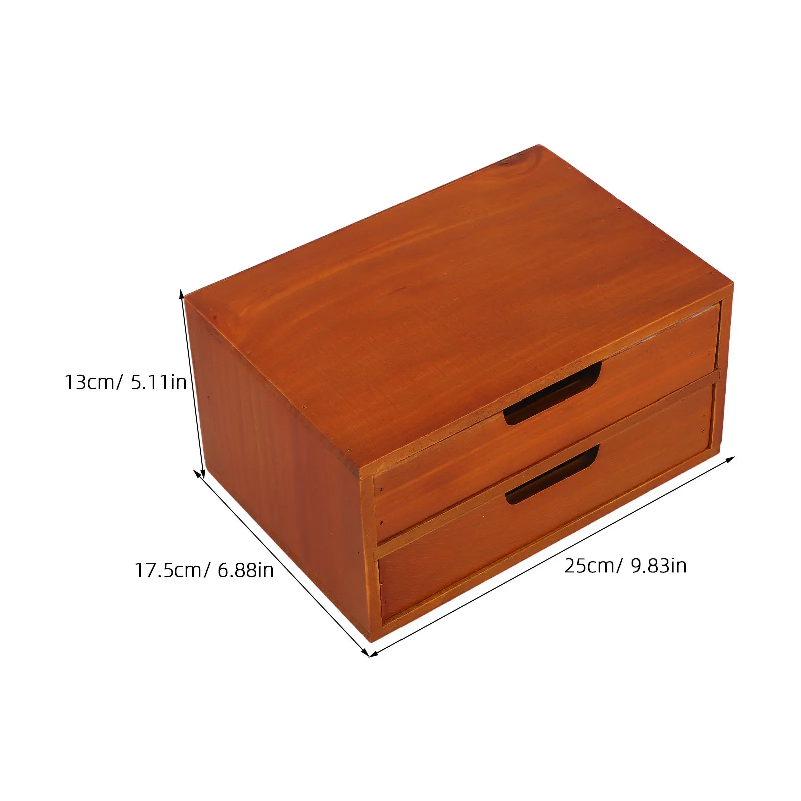 Wood Desktop Storage Cabinet Double Drawer Elegant Craft Organizer Office Study Storage Box Vintage Style Corner Desktop Shelf