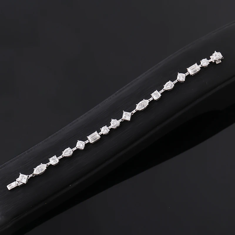 Provence Trendy Tennis Bracelet 15cm 18K white Gold DEF/VS Lab Diamonds Pear Heart Round Marquise Emerald cut jewelry Custom