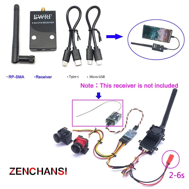 Long Range 5.8Ghz 2W FPV Wireless Transmitter 2000mW VTX with Starlight HDR OSD 1200TVL fpv camera Set 3Way Video Switch Unit