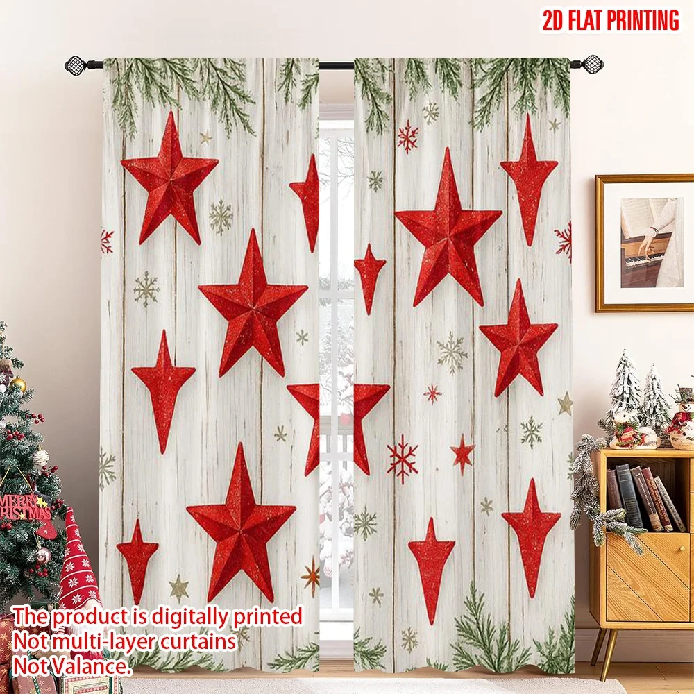 

2D плоская печать, 2 шт., модные рождественские шторы, рождественские уютные звезды, сцена, полиэстеровые шторы с цифровой печатью, праздничные праздники
