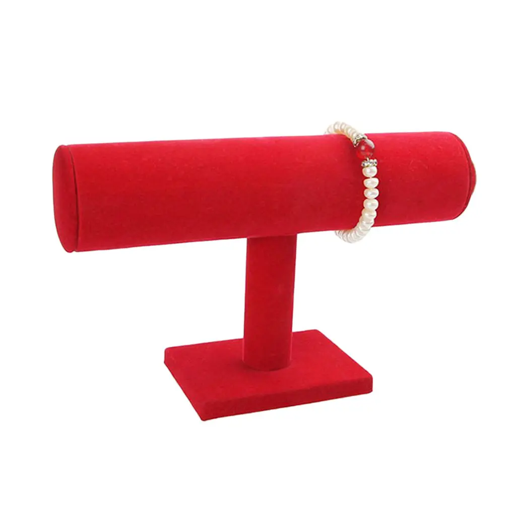 

T Shaped Jewelry Display Stand Red Single Layer Organizer for Bracelet Necklace Watch Sleek Jewelry Display Organizer