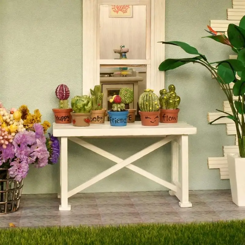 Simulation Miniature Garden Table Natural Flower Stand Figurine For 1/12 Doll House Scene Display Kids RolePlay Game A2UB