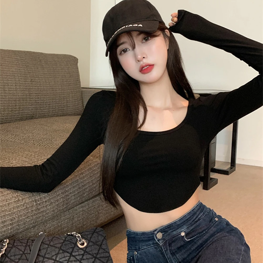

Autumn Skinny Shirt Casual Women's Top Vacation Outfits L M Autumn Skinny Crop Top Streetwear Polyester Fabric