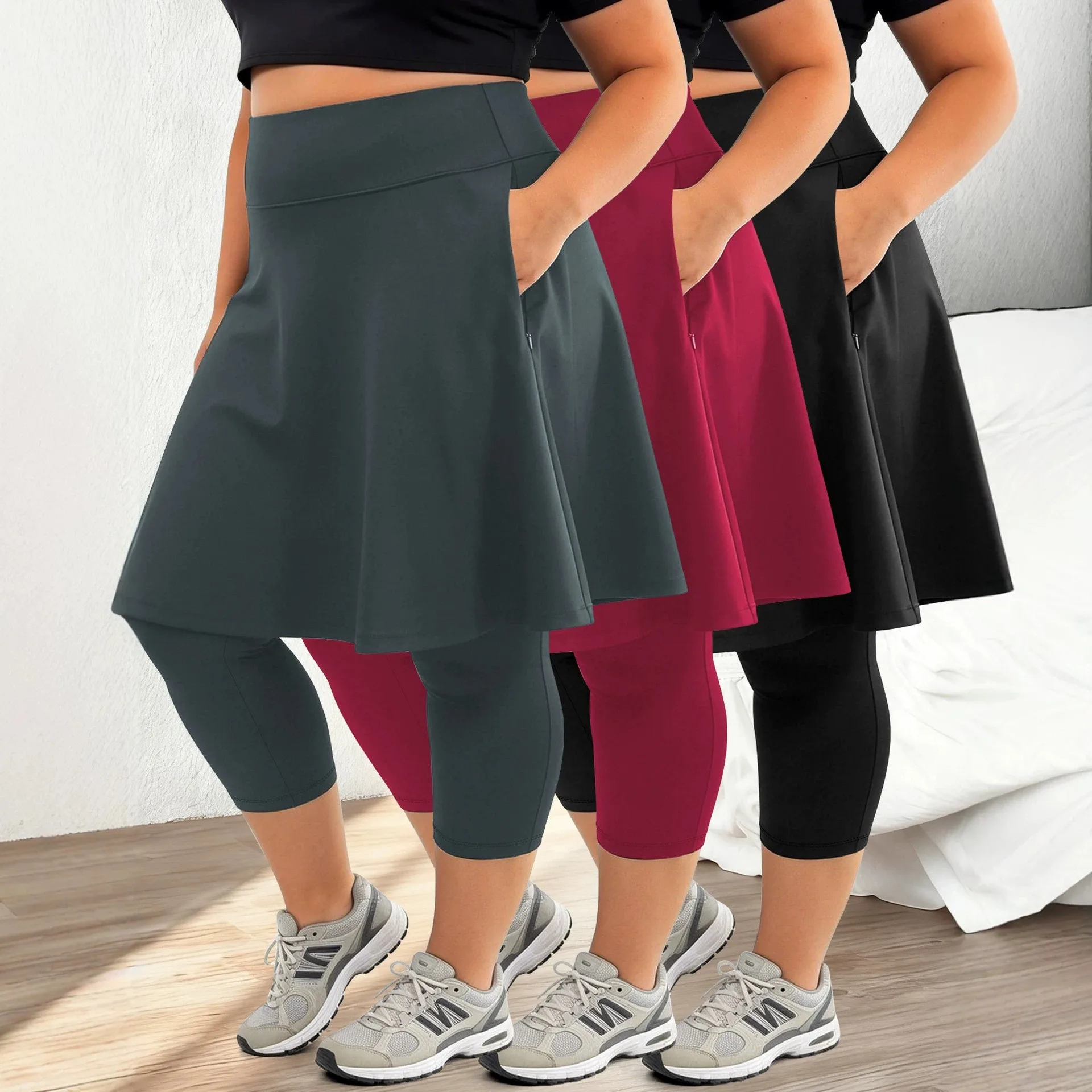 Casual High Waisted Black Pants Knit Slim Fit Leggings 4 Way Stretch Burgundy Tights Athletic Skirt Navy Blue Capris Cropped