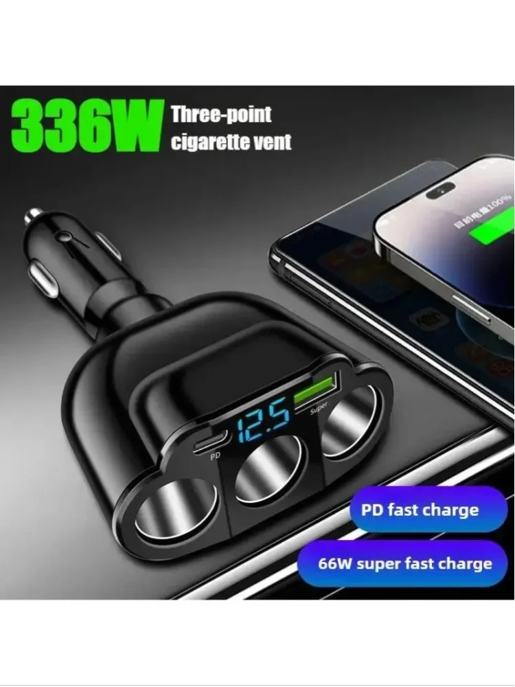 Auto-Ladegerät 5-Port 336W Zigarettenanzünder-Adapter PD USB 66W Superschnelles Laden Telefonsteckdose 12 24V Universelles Schnellladegerät