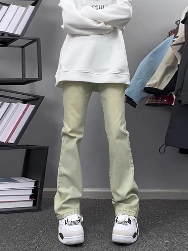 

Мужские зимние джинсы в стиле ретро-американский винтаж, прямые, облегающие, расклешенные, с подкладкой, цвет желтый грязьно-коричневый, для повседневной носки