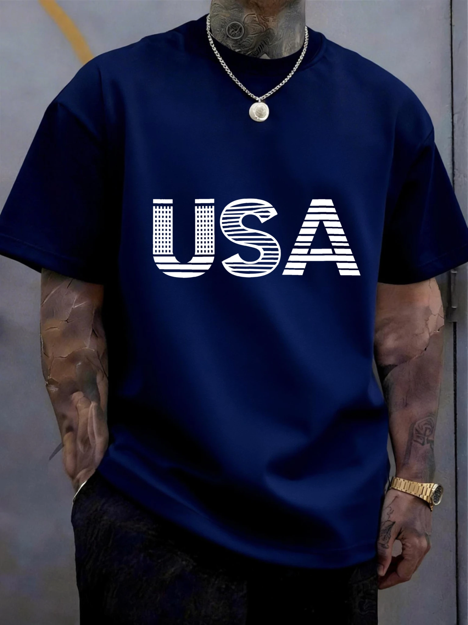 Men's 100% Pure Cotton T-Shirt USA Flag Print Street Style Summer Casual Breathable Lightweight Crew Neck Short Sleeve Tops