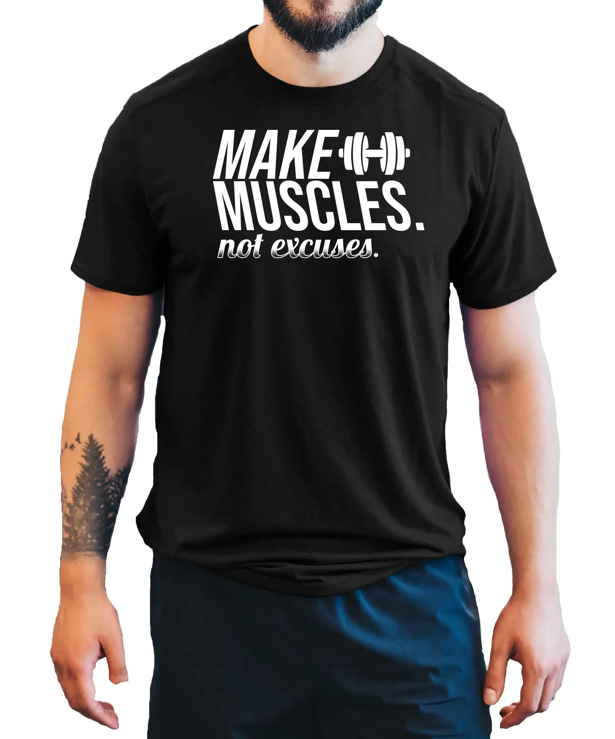 Make Muscles Not Excuses Men s T Shirt Gym Top Active Wear Training Bodybuilding