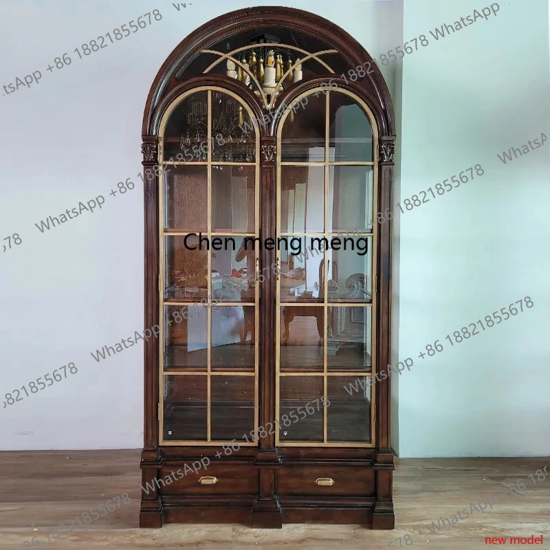 American Antique Wine Cabinet Art Glass Decorative Elegant Wine Cabinet Architectural Revival Bar Furniture Drankenkast