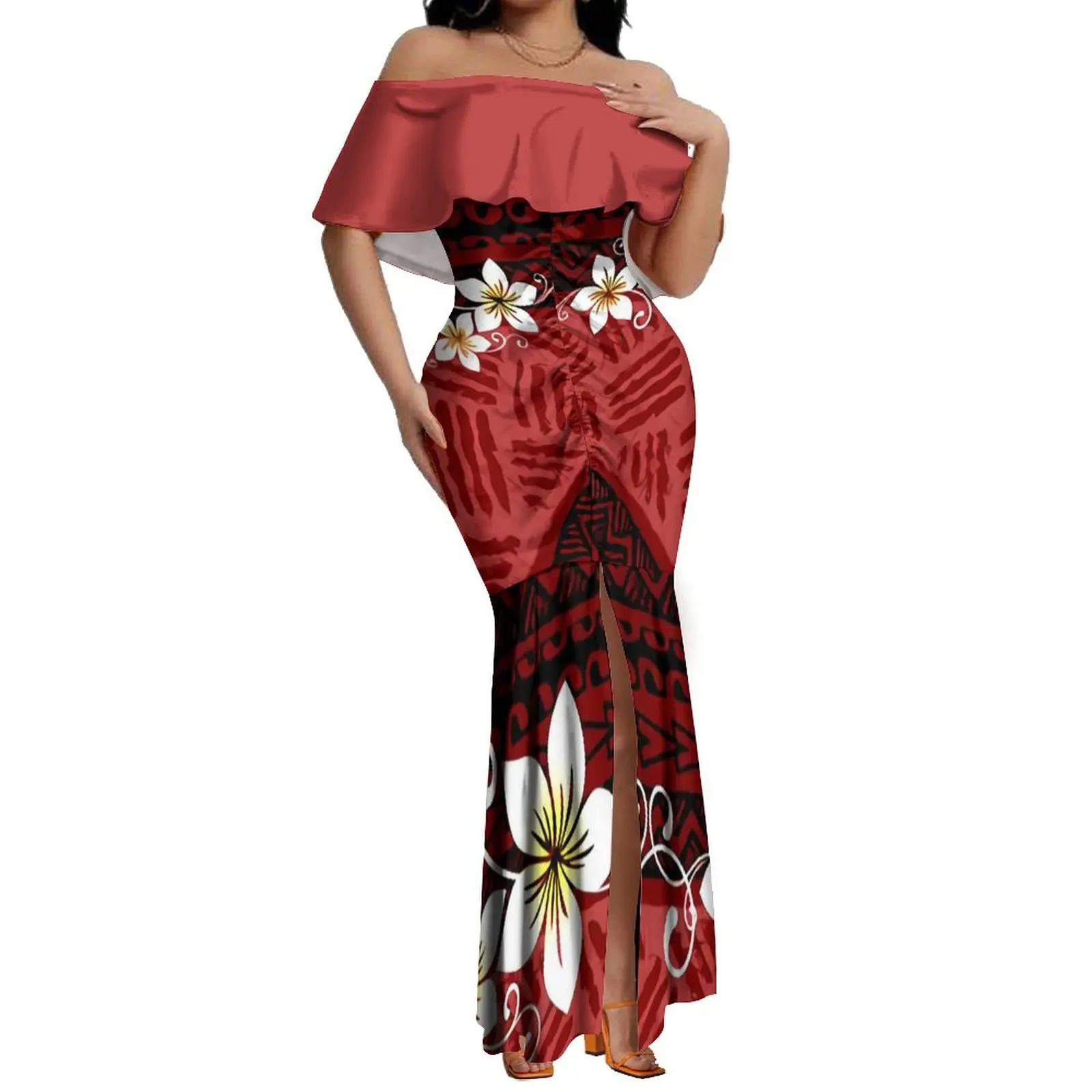 Populaire Polynesische Stam Ontwerp Off-The-Shoulder Jurk Voor Vrouwen Mode Fishtail Jurk Feest Elegante Avondjurk