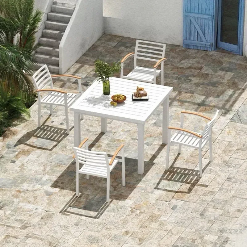 Rustproof Aluminum Alloy Outdoor Dining Chair for Garden Patio Courtyard Cafe Milk Tea Shop Food Stall Leisure Seating