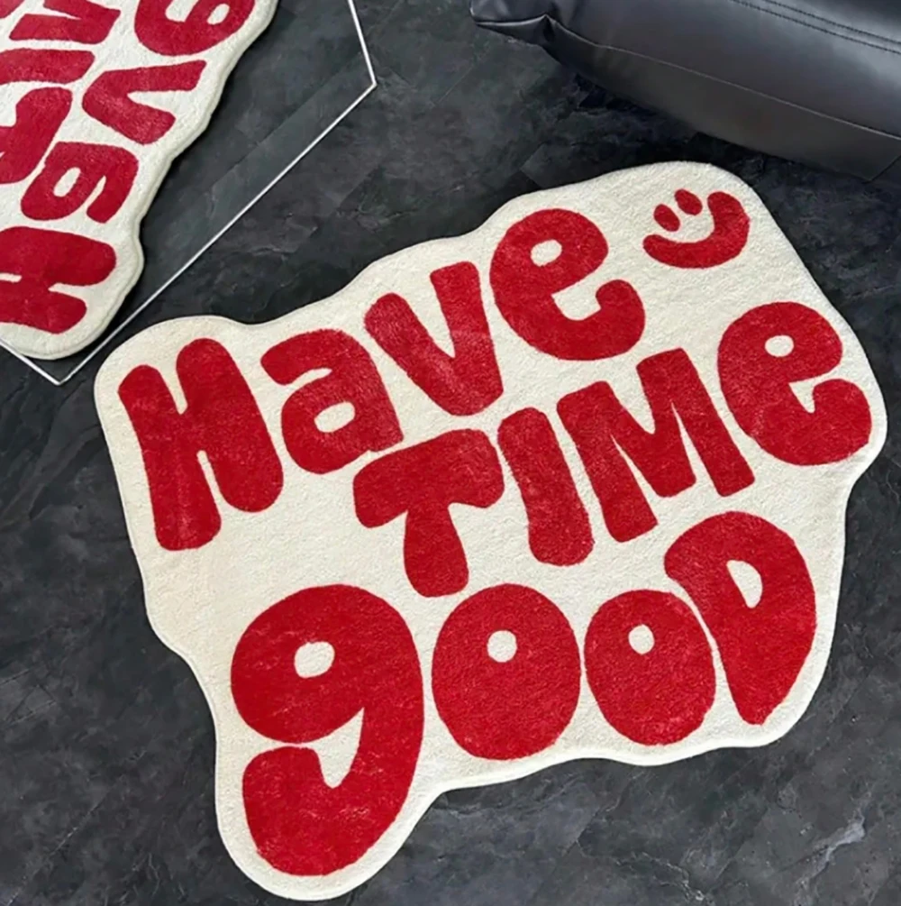 

"Have A Good Time" Graphic Print Faux Lambswool Rug Soft Plush Area Rug For Bedside Washable Home Decor Suitable For Living Room