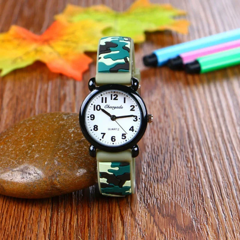 Reloj para niños con correa de camuflaje de marca, relojes de cuarzo de dibujos animados para estudiantes, niños y niñas, reloj de pulsera deportivo para fanáticos del ejército, envío directo