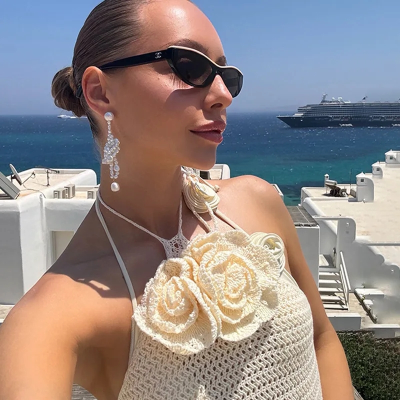 Sexy Cut Out Bell Sleeve Solid Knit Crochet Beach Maxi Dress 2025 Women Summer Chic Swimsuit Cover Up Elegant Party Outfit