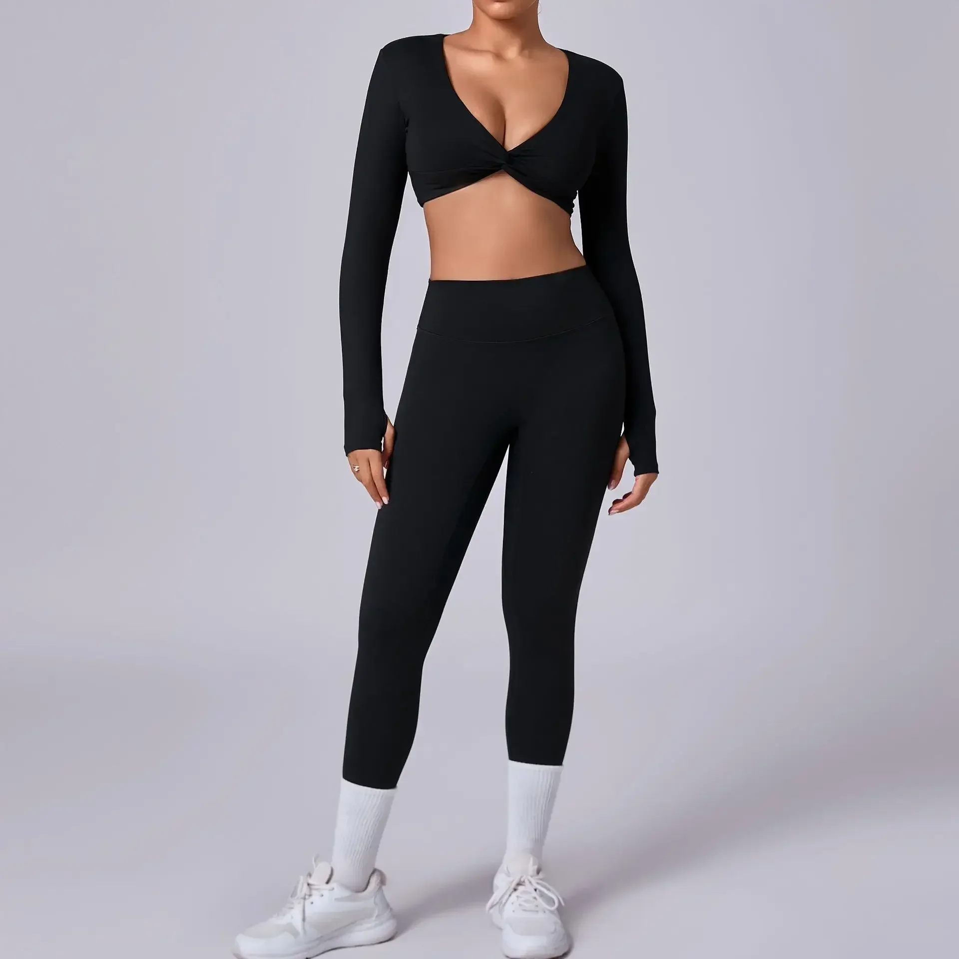 

Seamless Yoga Sets Sports Fitness High Waist Hip Raise Quick-drying Pants Long-Sleeved Suit Workout Gym Leggings Set for Women