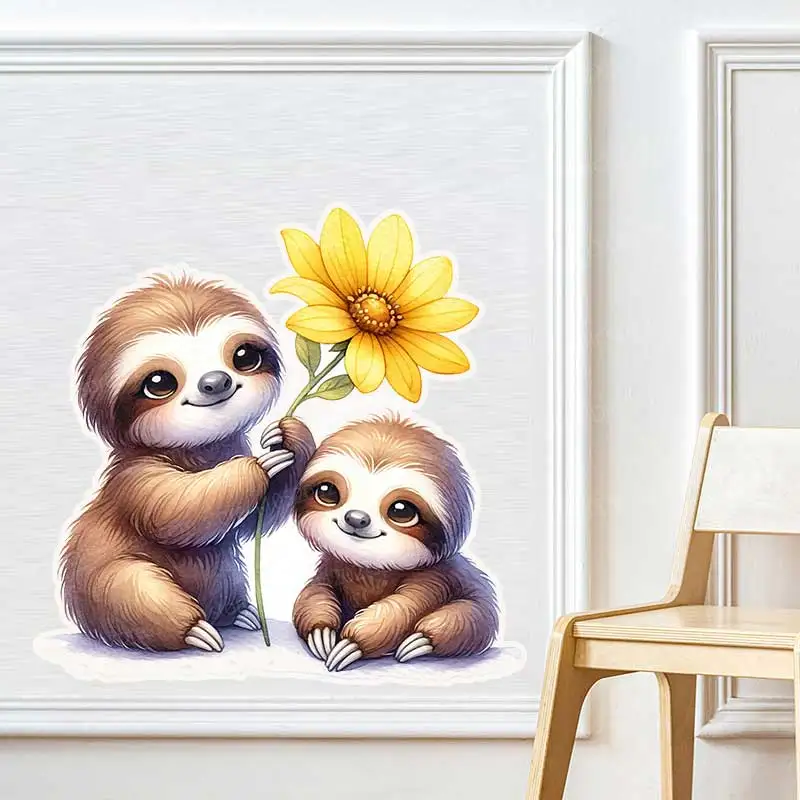 

Cute Sloth Self-Adhesive Wall Stickers Animal Mural Decorative Wallpaper for Children's Bedroom Room Background Decoration AA333