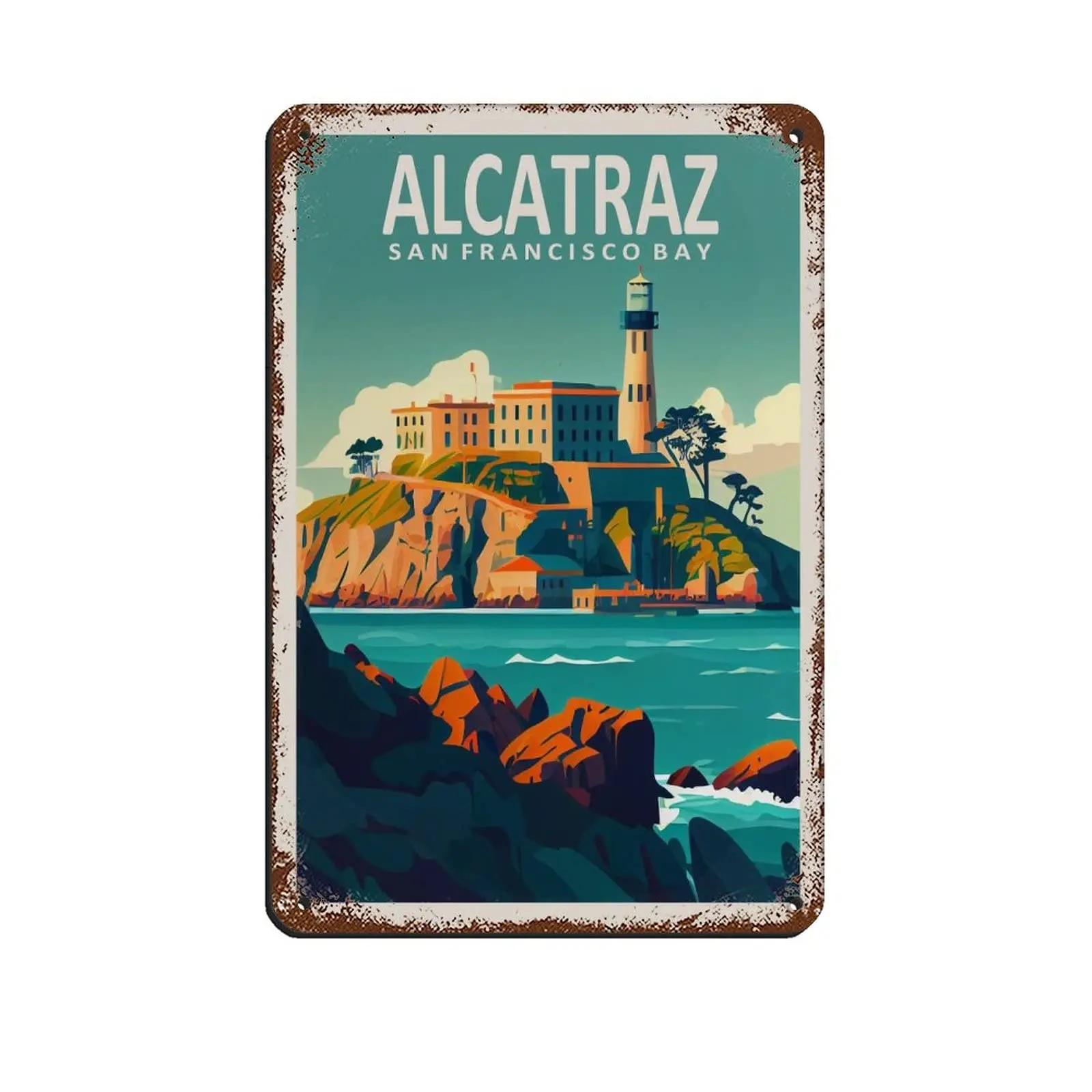 Alcatraz Island CA Travel Poster Tin Sign Vintage Metal Pub Club Cafe Bar Home Wall Art Decoration Poster Retro (20x30cm)