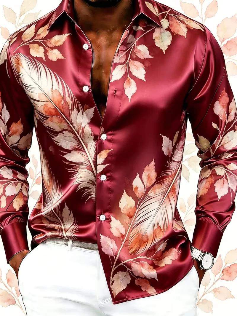 New Western style cow head skull splashed ink gradient long sleeved shirt, retro pentagram flame men's casual shirt