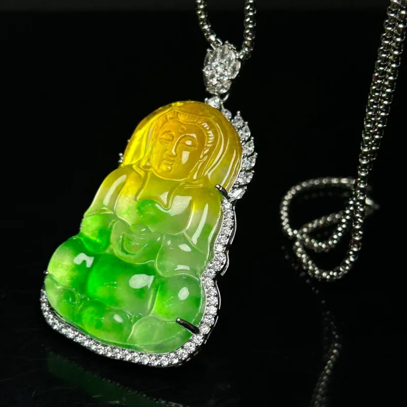 Natural Green Perfect Ice Jade Jadeite guanyin Pendant&Necklace Certified