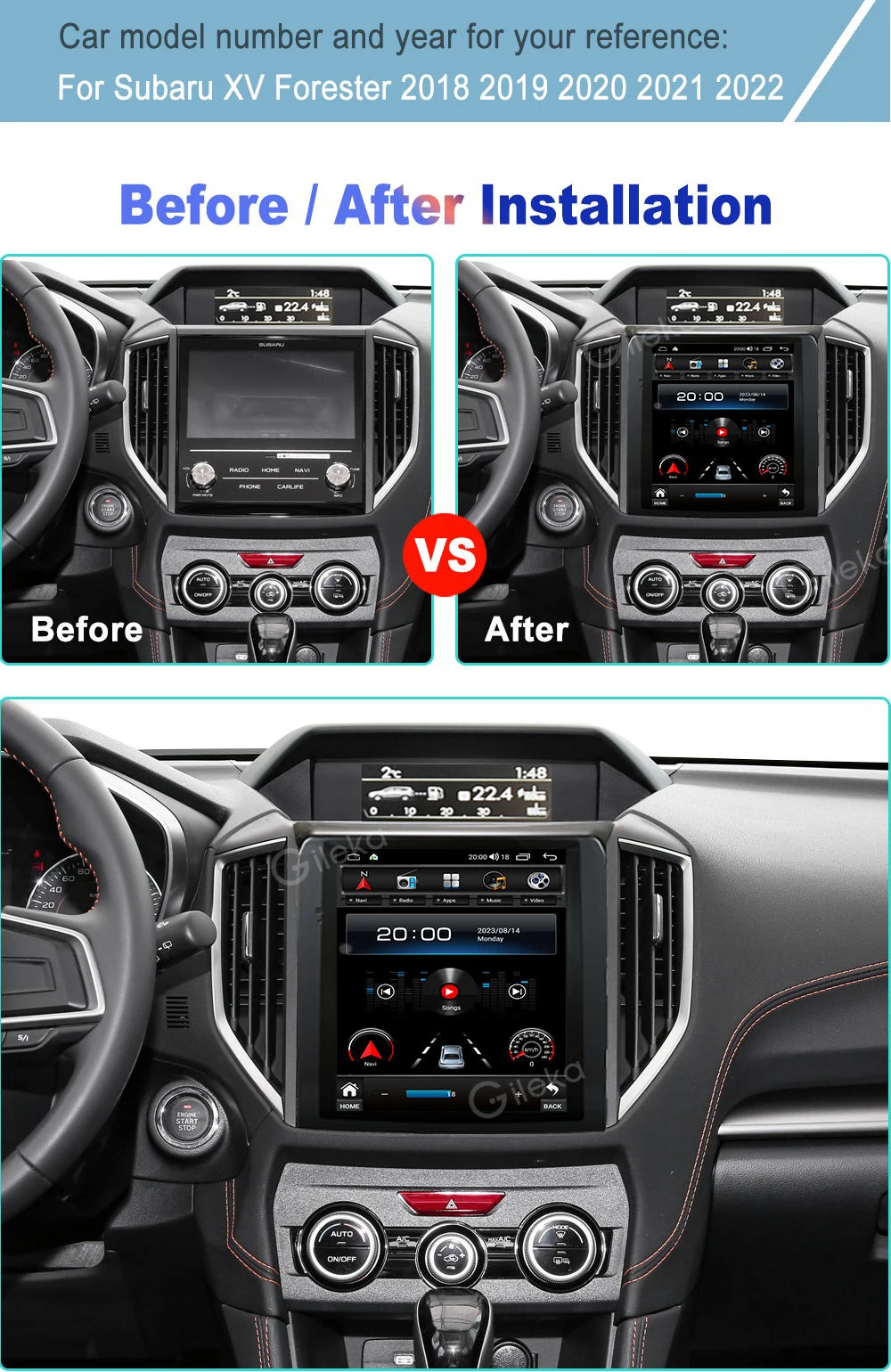 Subaru-reproductor Multimedia con GPS para coche, Radio con Android, 1 din, vídeo, para Subaru Crossrek Forester XV Impreza G4 2018-2022