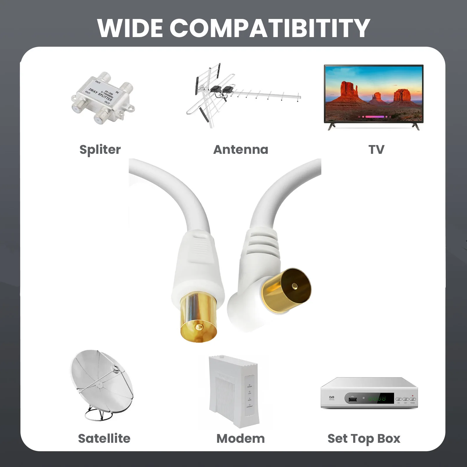 RG59U cable  9.5mm TV Adapter Cord Coaxial TV Cable,for Satellite TV, Cable Modem, Set-top Box Gold Plated