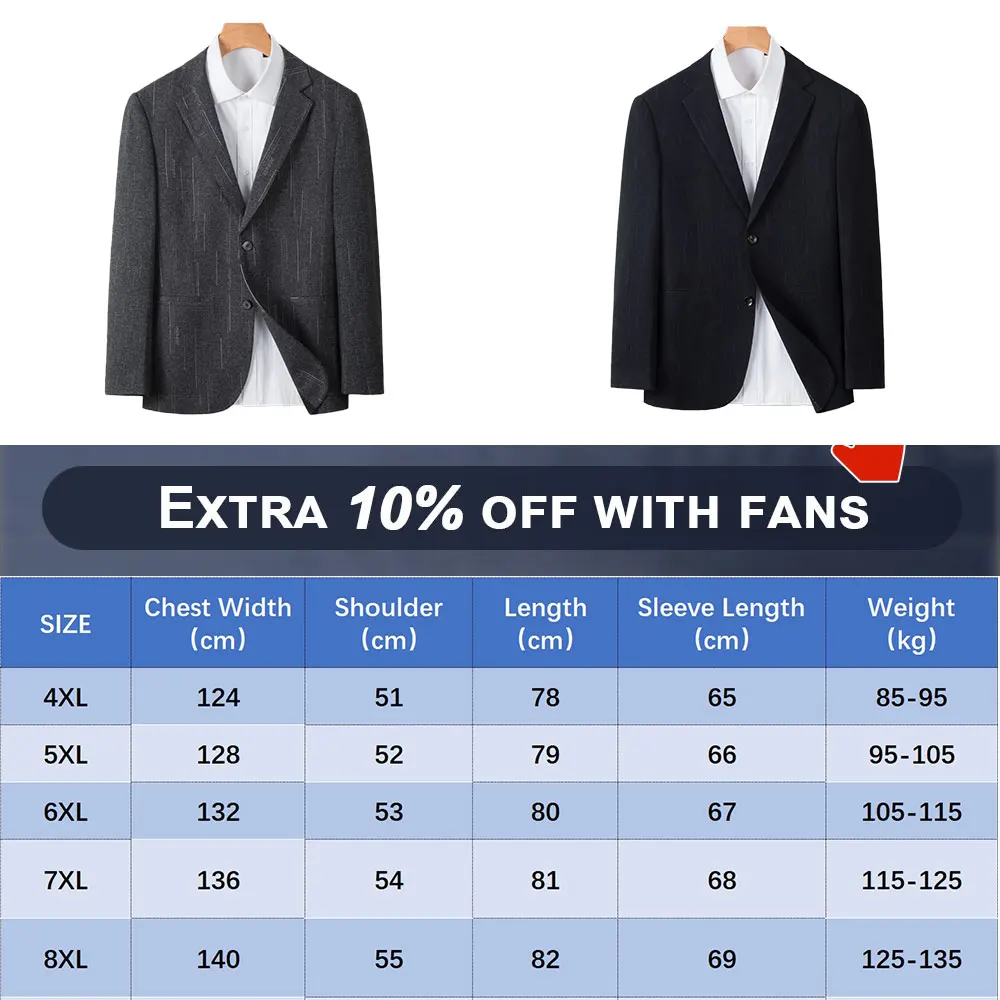 GROOMXLUXE Men\'s Plus Size Suits Coat Vintage-inspired lines Lapels Oversize Slimming Wedding Party Blazers Jacket 85-13KG 8XL