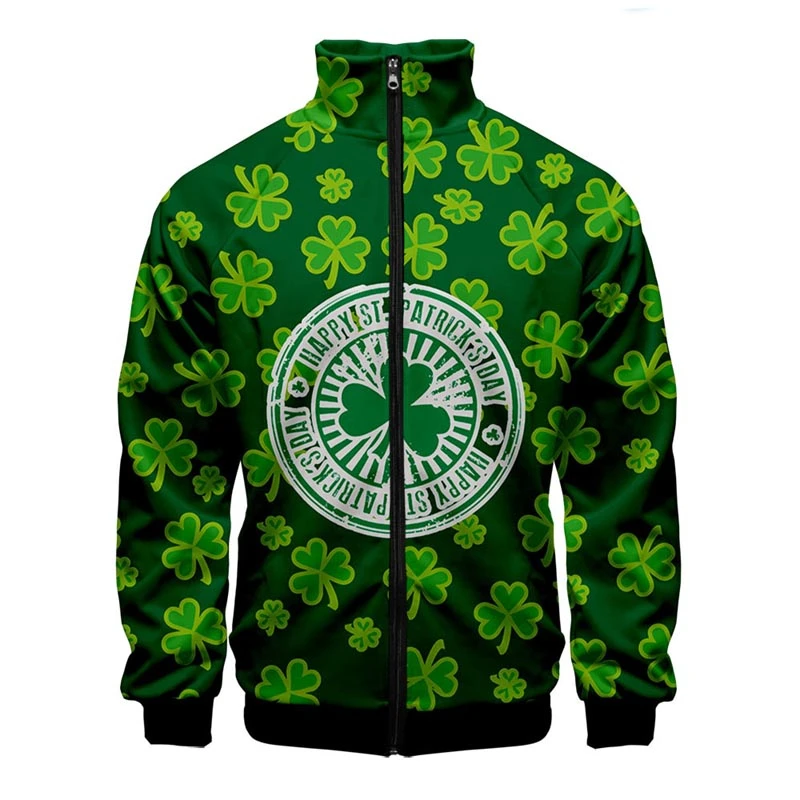 Chaqueta Popular del Día de San Patricio irlandés para hombre y mujer, abrigo de Hip Hop de manga larga, Sudadera con capucha Harajuku con estampado