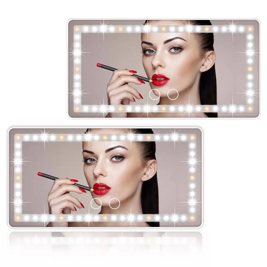 

Зеркало для макияжа с солнцезащитным козырьком, 2 шт. Аккумуляторное зеркало для макияжа с 3 режимами освещения, усилитель 60 светодиодов с регулируемой яркостью Clipon Rear View SunShading Co