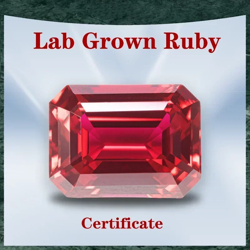 

Lab Grown Ruby Pigeon Blood Red Emerald Cut VVS1 Selectable AGL Certificate Gemstone Charms Beads DIY Jewelry Making Material