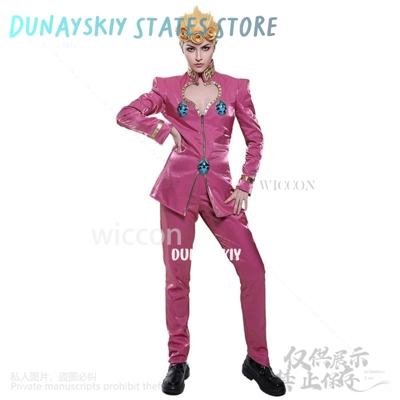 

JO Cosplay Anime Golden Wind Costume Giorno Giovanna Sexy Bra Underwear Pink Uniform Top Pants Wigs Props Halloween 코스프레
