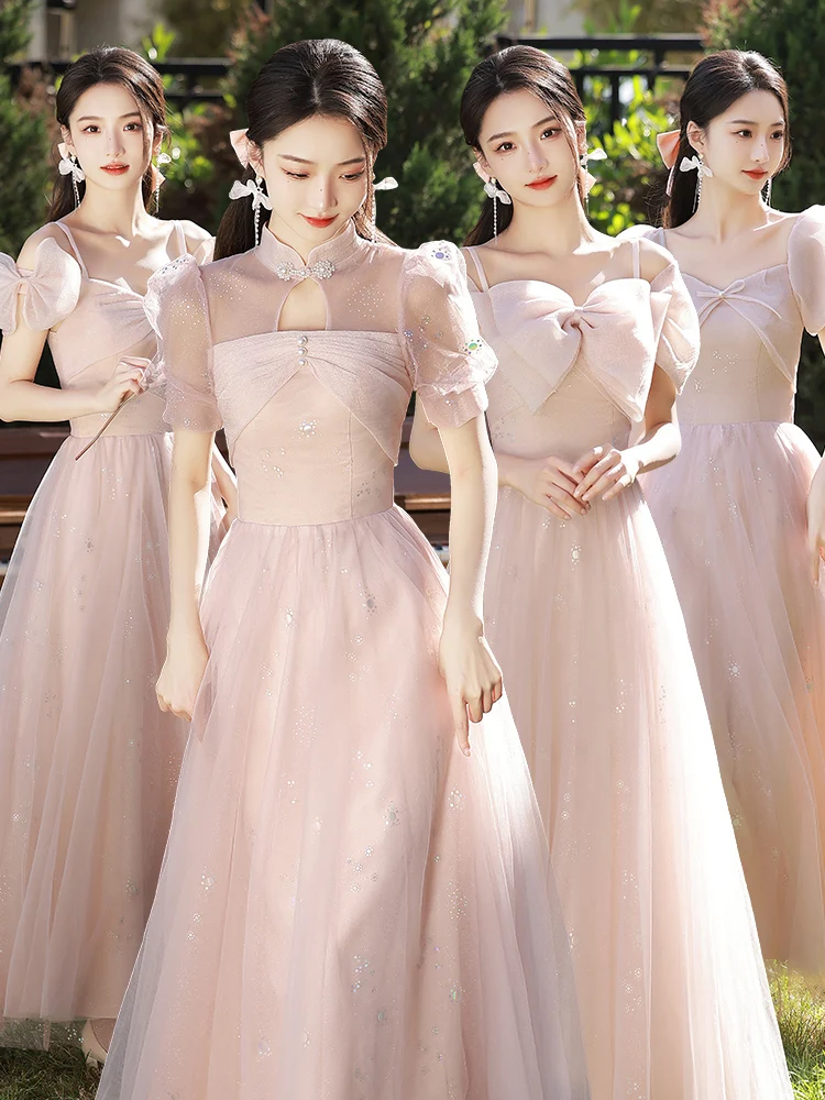 

Pink Maidservant Dres Chinese Sle Summer New High End Sister up Host Fairy Evening Gown Women's Faion Wedding Dres