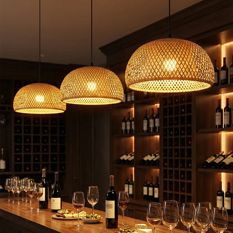 Hand Knitted Bamboo Pendant Light Retro E27 Chandelier Natural Rattan Wicker Desk Lamp for Bedroom Kitchen Lighting Fixtures view 6