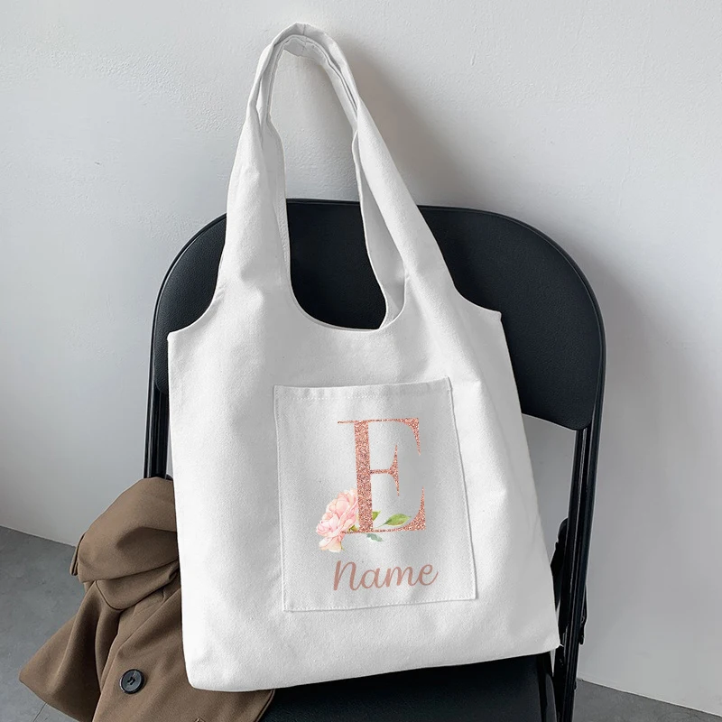 Customizable Bag Canvas Shopping Bag Designer Shoulder Bags 26 Letter Series Books Handbag Women Simple Large Capacity Tote Bag