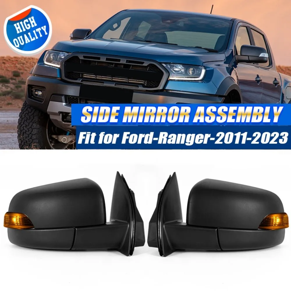 9 Pin Rearview Mirror Assembly Glass Parts  2Pcs Left+Right Side Black Electric Door Wing Mirror Power Fold For Ford Ranger 2012