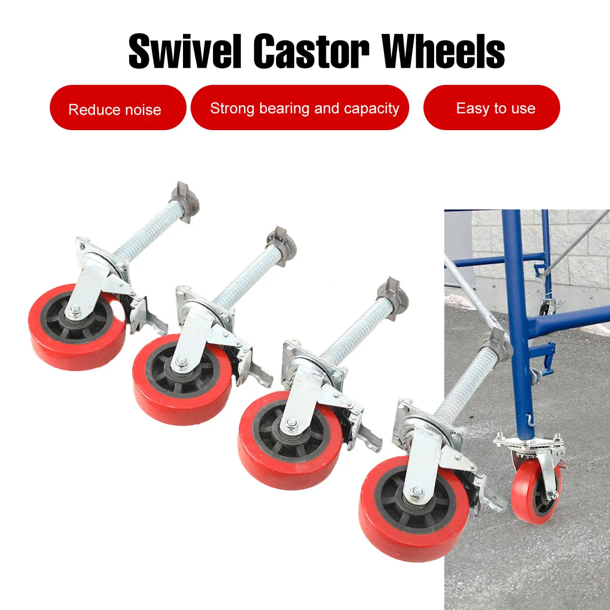 4 pièces Roues universelles à pédale pour échafaudage mobile, Tiges de liaison, Têtes de protection de barrière, Accessoires d'échafaudage, Ensemble complet de roues domestiques