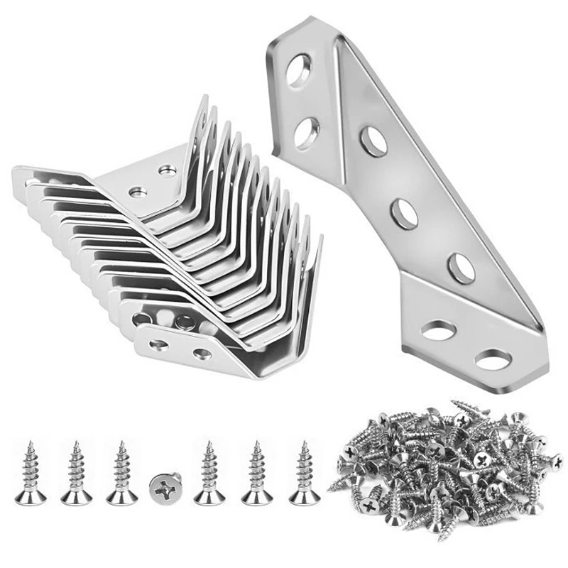 Thickened Stainless Steel Corner Angle Code 90 Degrees Right Angle Fixed Bracket Furniture Connectors for Furniture 10/20/100pcs