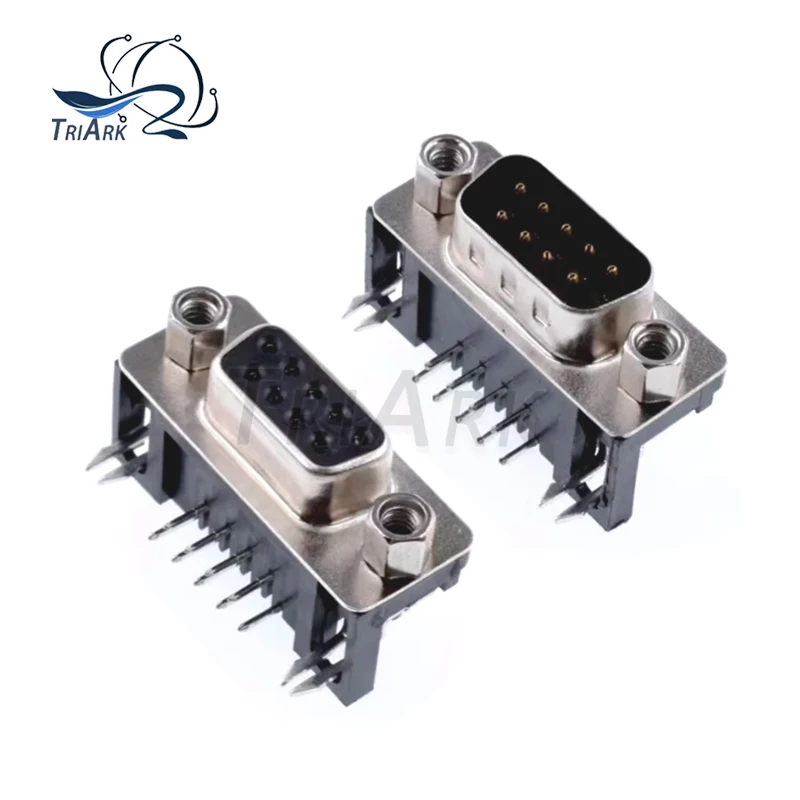 5/10 Stück DR9 Loch/Pin Buchse/Stecker rechtwinklig geschweißt D-Sub 9-poliger Stecker RS232-Stecker 90 Grad gebogene Nadel DB9 DR9