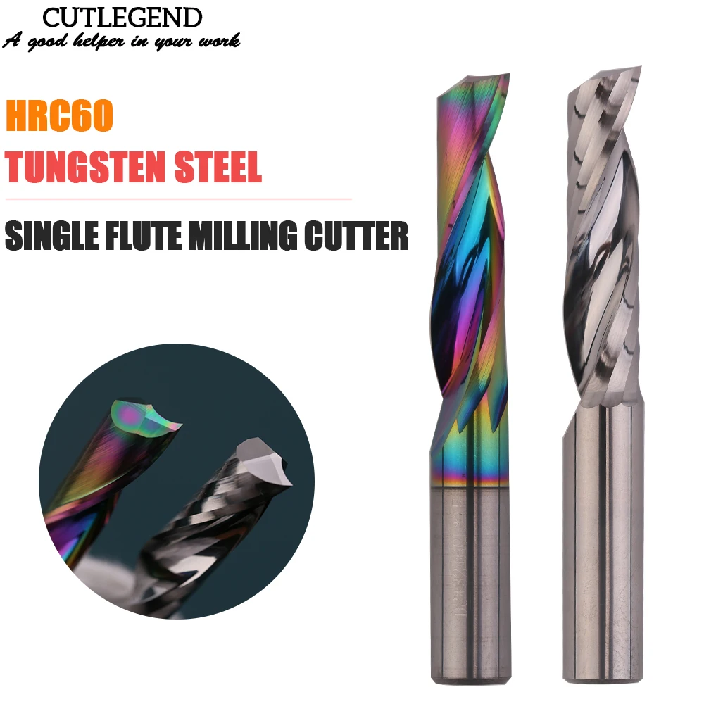 1pc 3.175 4 6 8 10 12mm CNC Single Flute Solid Tungsten Carbide Alloy End Mill DLC Coating Milling Cutter for Aluminium Acrylic