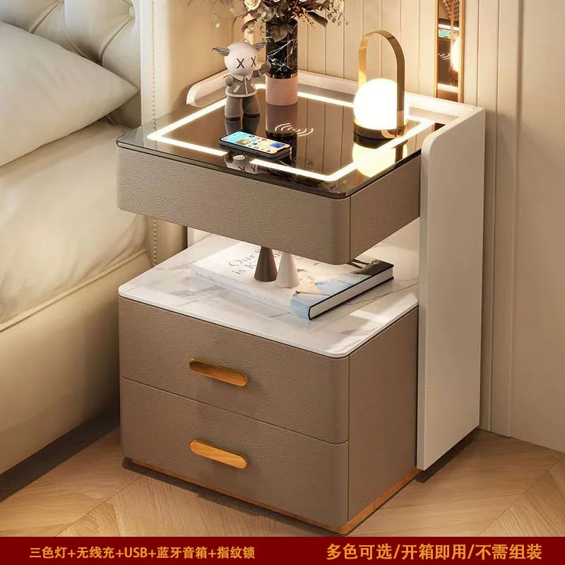 

Customizable Smart Bedside Home Bedroom Multifunctional Wireless Charging Light Luxury Solid Wood Storage Bedside Cabinet
