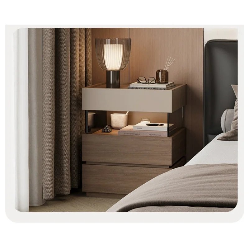 Home Black tea bedside table Italian minimalist bedside table 40cm small bedroom three drawers solid wood storage locker