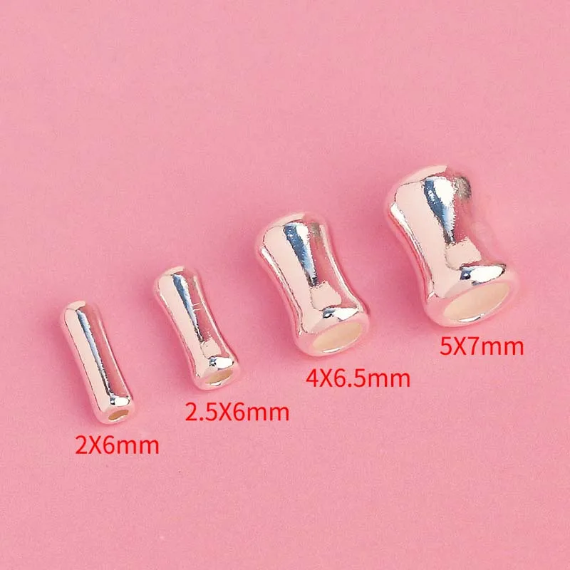 Genuine Real Pure Solid 925 Sterling Silver Beads 18k Gold Bamboo Bone Shape Loose Bead Spacers Jewelry Making Findings