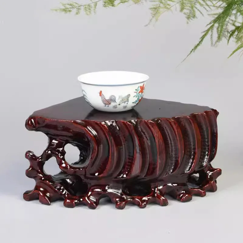 Fan-shaped stone base, solid wood carving ornament base, wooden base for home decoration