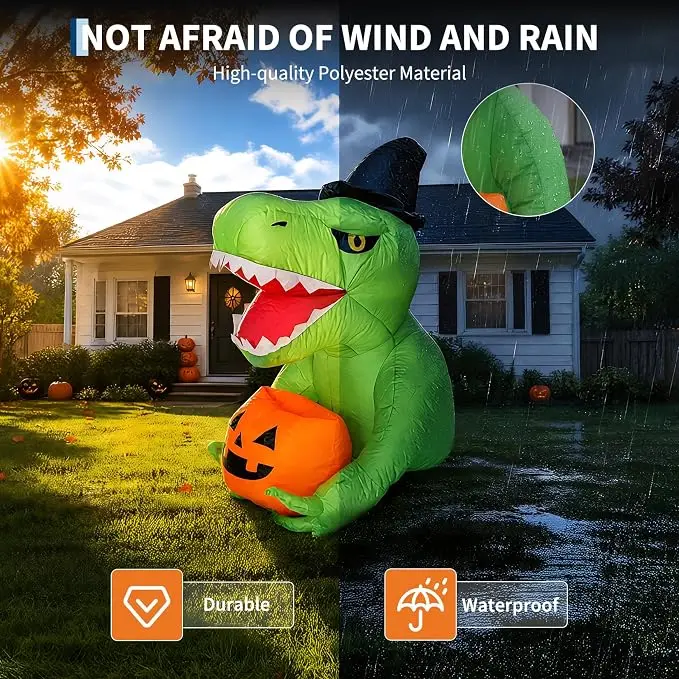 135cm  Halloween Inflatables Outdoor Decorations Dinosaur & Pumpkin Trunk or Treat Car Decoration Kit Blow Up Inflatable with LED Light Gonflable Halloween for Front Yard Lawn Party Decor